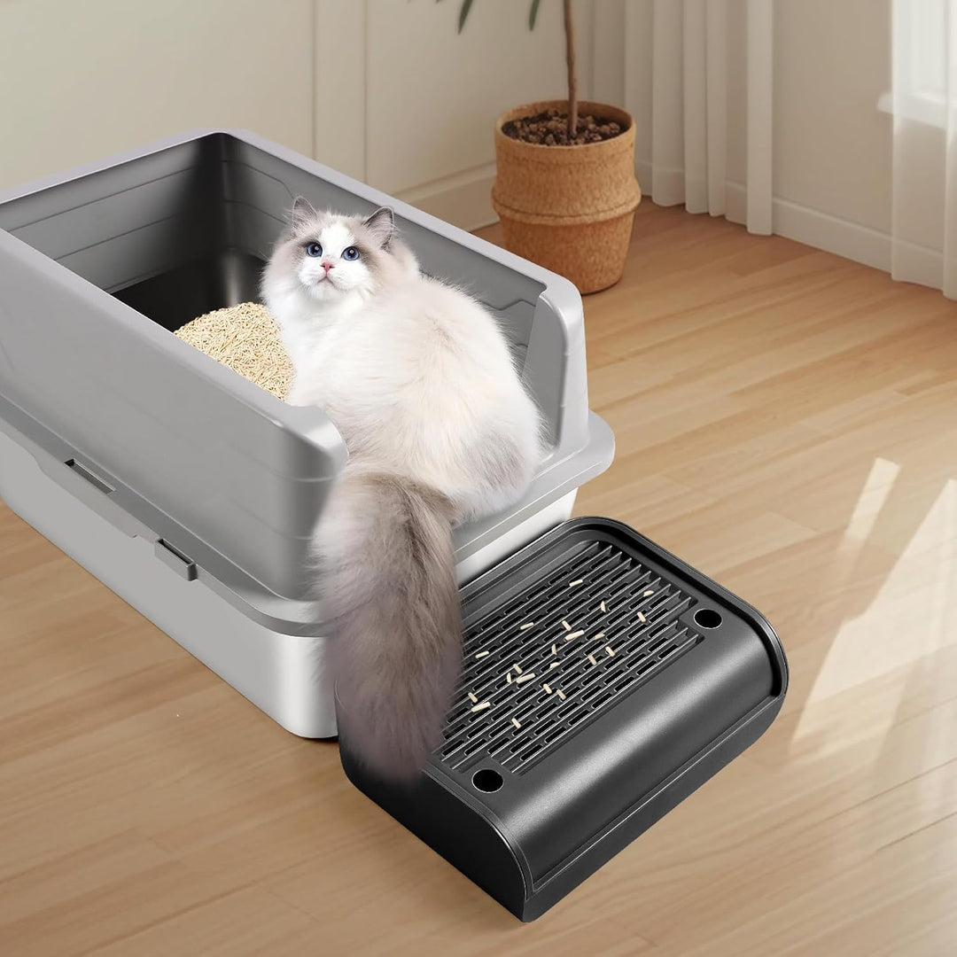 Kalolary Katzenstreu-Rampe mit Filtersystem – rutschfeste Treppe für Katzentoilette, Litter Catcher