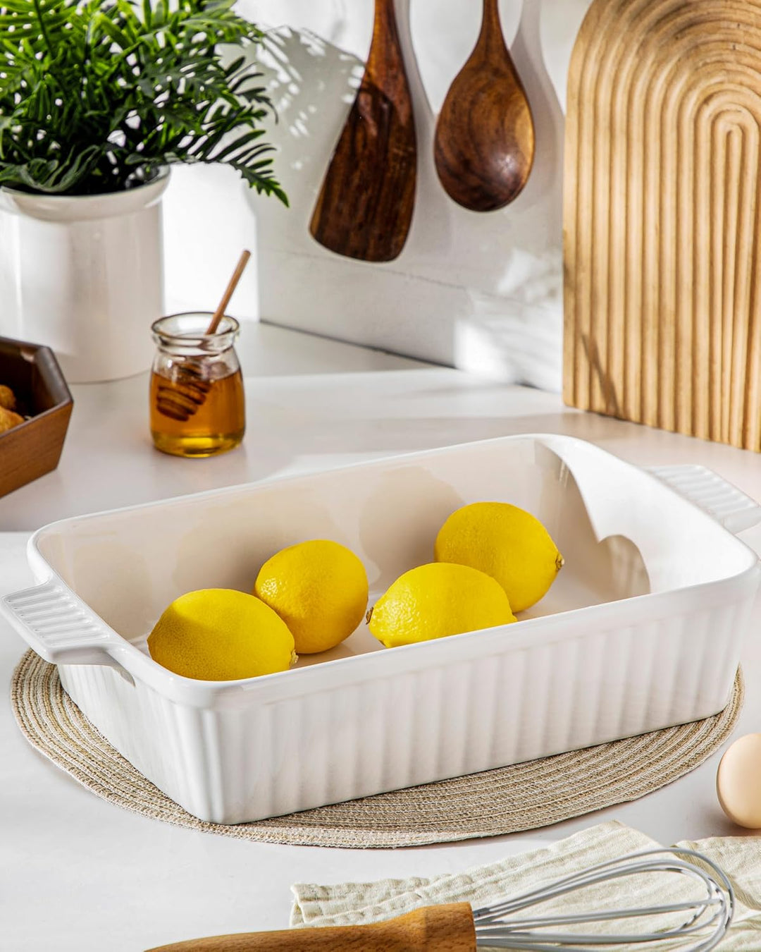 MALACASA Auflaufform Gross, 40 cm Rechteckig Ofenform mit Griffen für 4-6 Personen(4 L), Tiefe Bakin