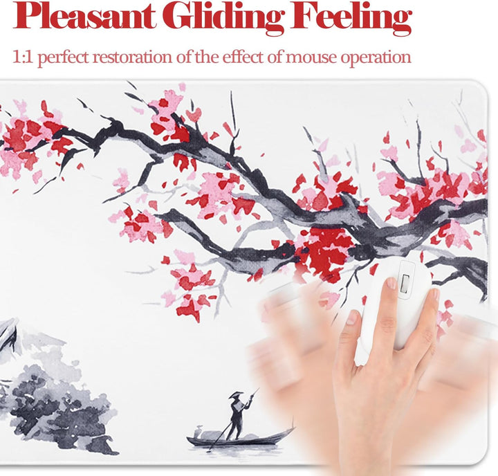Niviy Gaming Mauspad Sakura Weiss XXL 900x400mm | Grosse Mousepad Tischunterlage mit wasserdichter O