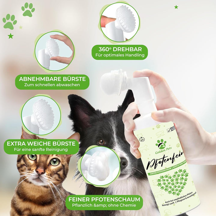 Testnote Sehr gut - Pfotenreiniger für Hunde & Katzen 200 ml - 100% Natürlicher Pfotenschaum reinigt