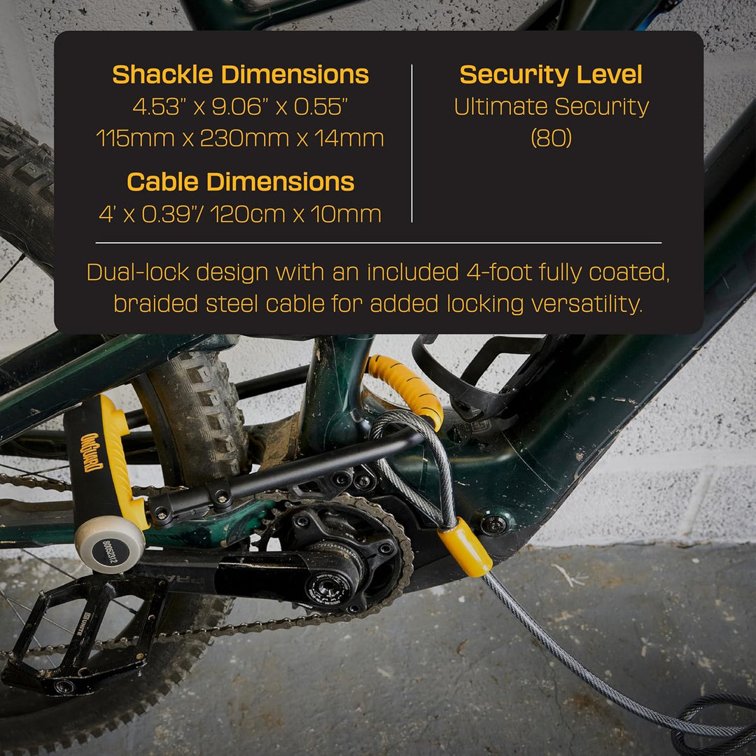 ONGUARD Pitbull Dt beugelslot, zwart, 115 mm x 230 mm x 14 mm + 120 cm x 10 mm, Schwarz Schwarz 115