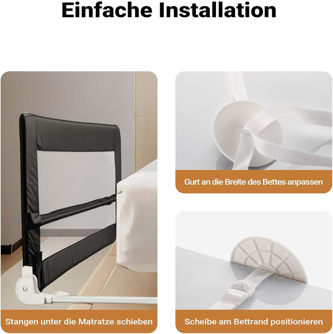 Wiltec Bettschutzgitter 150 x 42 cm, klappbares Bettgitter, Kinder Rausfallschutz aus Nylon und Meta