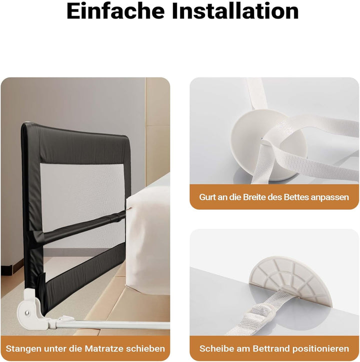 Wiltec Bettschutzgitter 150 x 42 cm, klappbares Bettgitter, Kinder Rausfallschutz aus Nylon und Meta