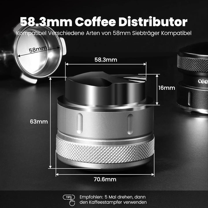 Espresso Distributor 58mm, Schwerkraft Espresso Leveler für 58mm Kaffee Siebträger, Coffee Distribut