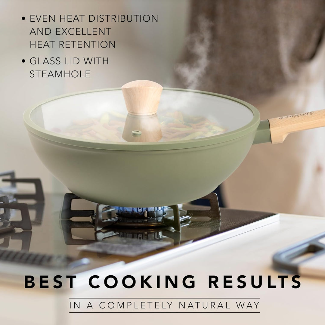 Romertopf Wok 28 cm mit Glasdeckel, 3,52 l Fassungsvermögen, Aluminium mit Keramik Antihaftbeschicht