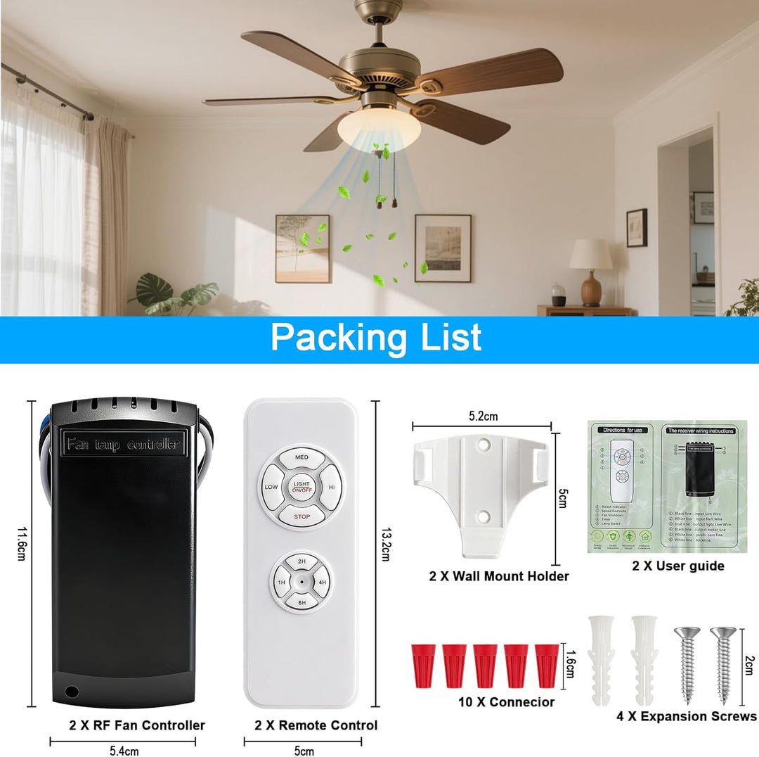 2 Stück Universal Deckenventilator Fernbedienung Kit,Wireless Deckenventilator Lampe Fernbedienung K