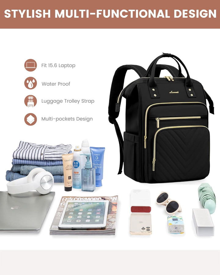 LOVEVOOK Rucksack Damen, 15,6 Zoll Laptop Schulrucksack Teenager Mädchen Wasserdicht, Elegant Reiser