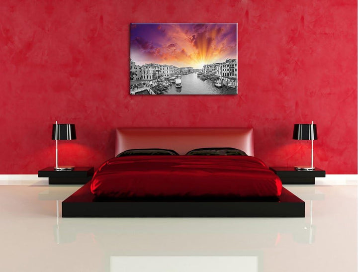 altmodische Wasserstrasse in Venedig schwarz/weiss Format: 100x70 auf Leinwand, XXL riesige Bilder f