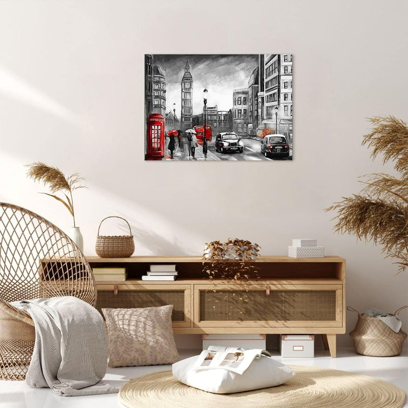 ARTTOR Bilder auf Leinwand London Bus Leinwandbild mit Rahmen 70x50cm Wandbilder Dekoration Wohnzimm