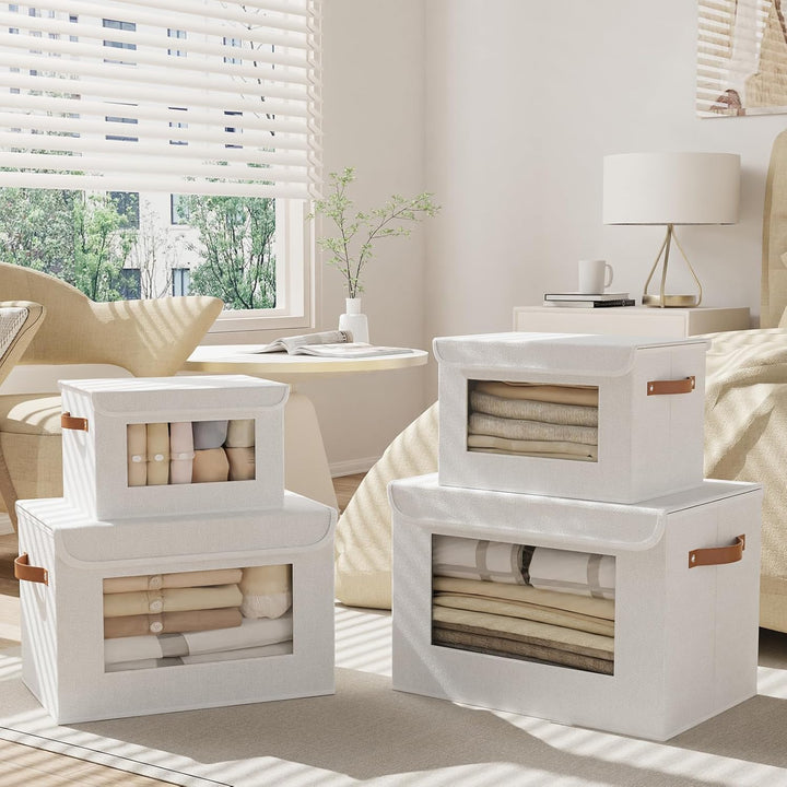 Aufbewahrungsbox mit Deckel Stoff, Schrank Organizer Kleiderschrank, Aufbewahrungsboxn mit Fenster,