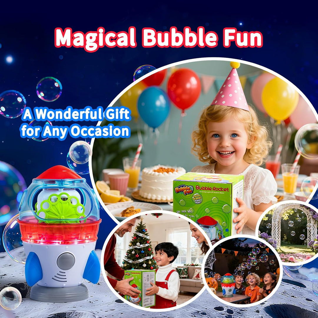 Seifenblasenmaschine,Automatischer Rocket Blasenmacher 10000+ Bubbles/Min mit Lichtern und Musik für