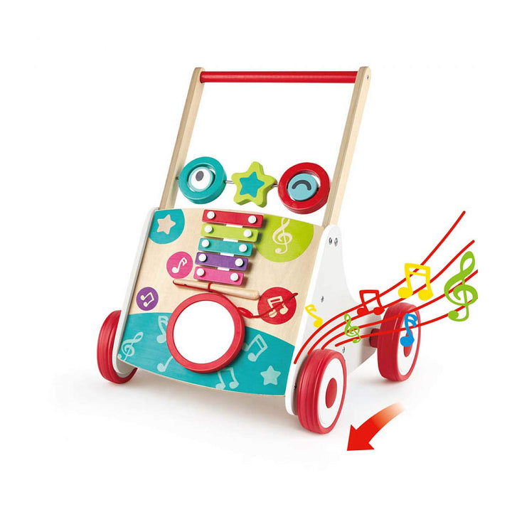 Hape My First Musical Walker, Wooden Push Along Baby Walker Trainer with Music Box & Activities, 10