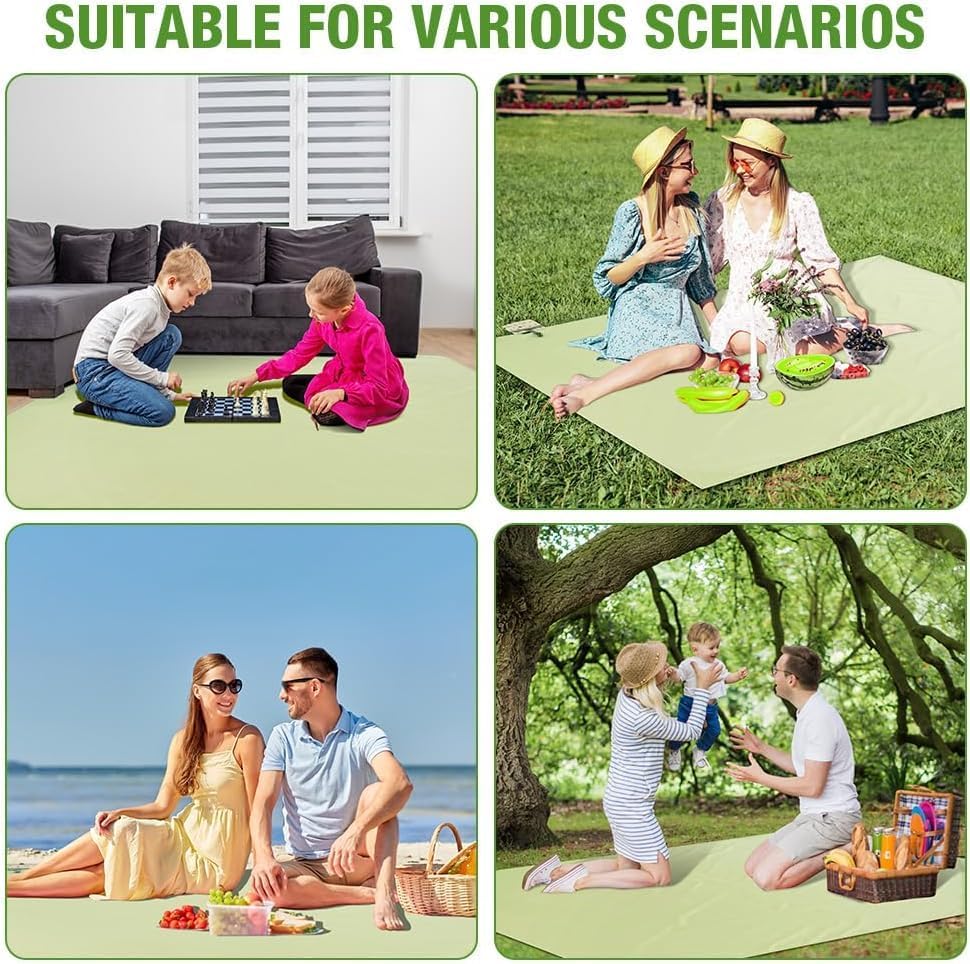 Mini Picknickdecke, wasserdichte Sandfeste, Grün Campingdecke, 150×100CM Stranddecke, Leichtgewichti