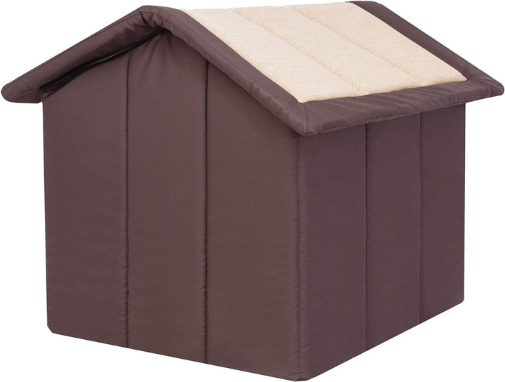 PillowPrim Hundehütte Hundehöhle Hundebett Hundehaus Katzenhöhle Tierbett XL - 60x55 cm beige mit br