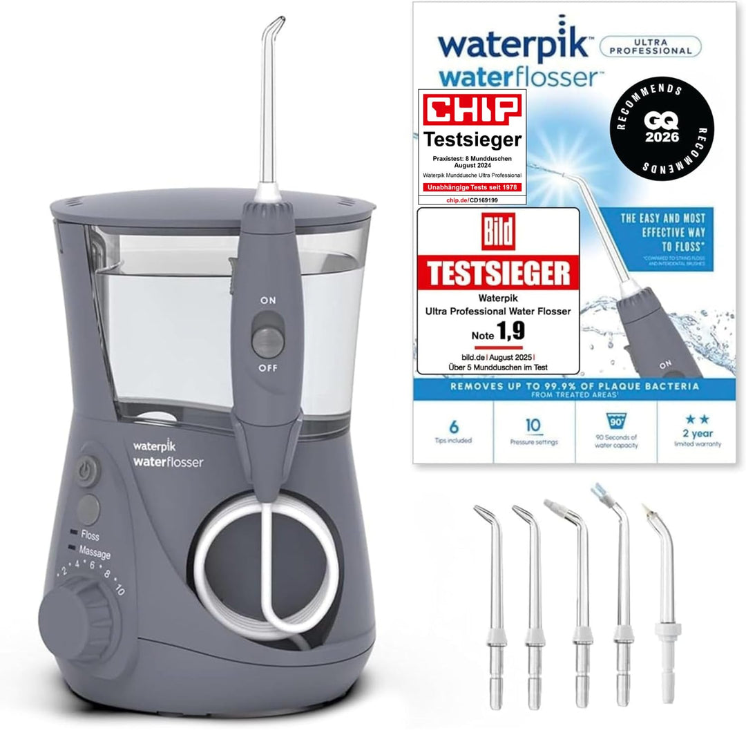 Waterpik Ultra Professional Waterflosser feststehende Munddusche mit 7 Aufsätzen, Druckbereich von 0