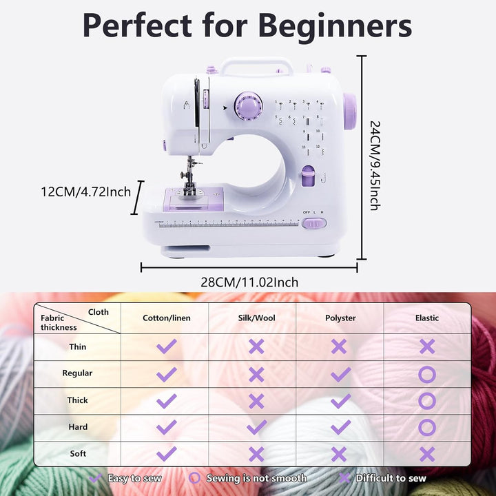Nähmaschine für Anfänger and Kinder, 12 Stichprogrammen Kleine Nähmaschinen, Mini Sewing Machine Tra