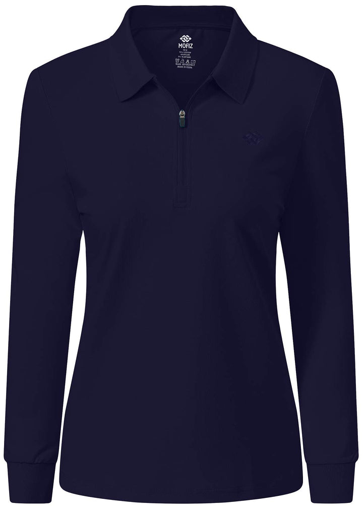 MoFiz Damen Poloshirt Langarm Baumwolle Polohemd Sport Polo Wintershirts mit Reissverschluss Kragen