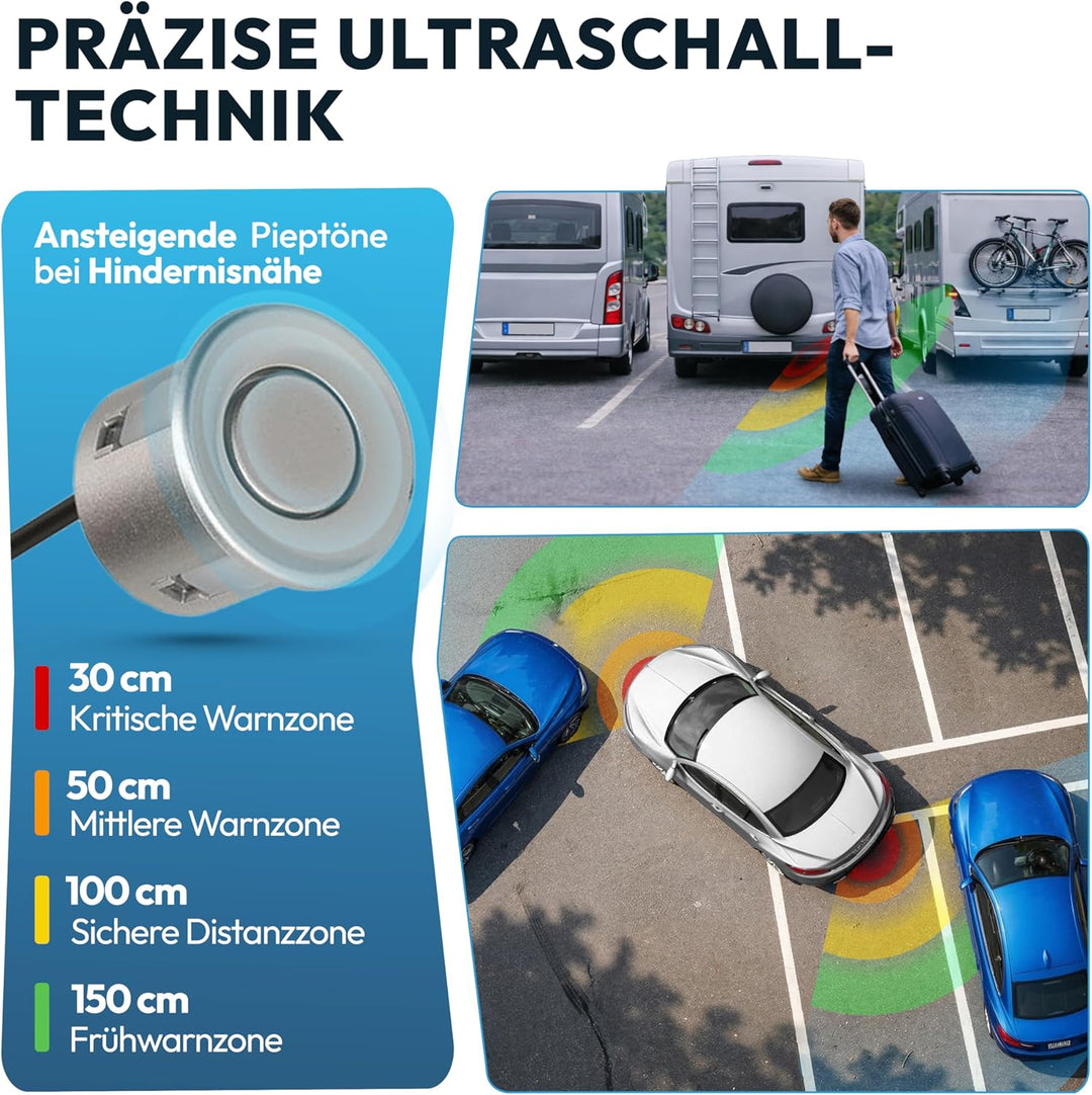 VSG24 Premium Kombi Einparkhilfe mit Display zum nachrüsten am Auto, PDC Parksensoren Vorne Hinten m