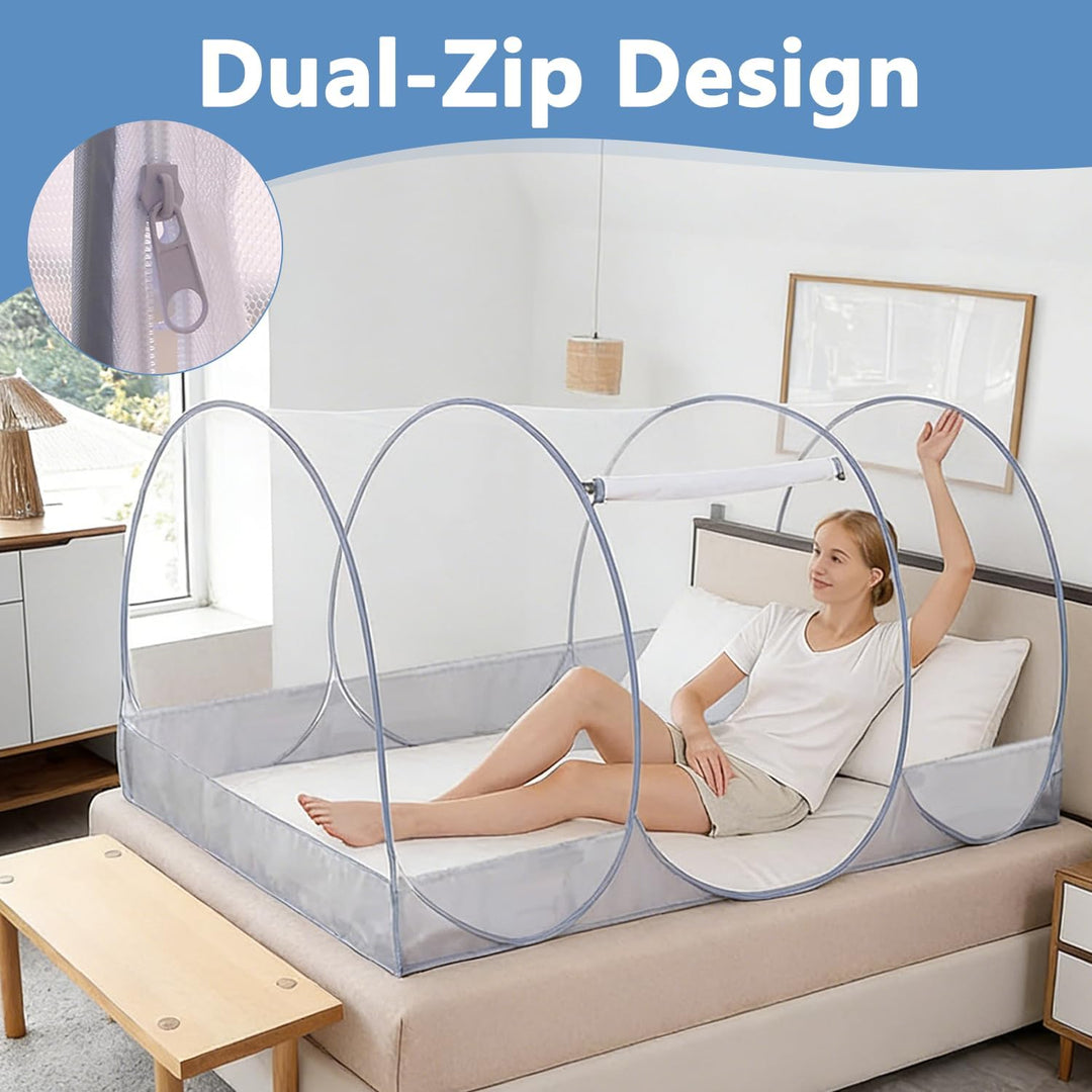 Faltbares Moskitonetz für Einzelbett, Ultraleichtes Tragbares Pop-up Moskitonetz Bett mit Reissversc