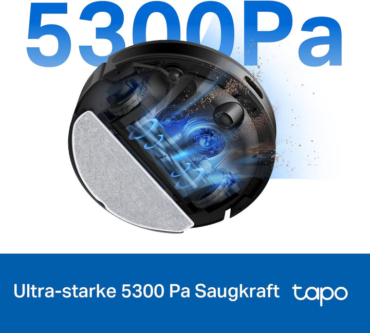 Tapo RV20 Max Plus Saugroboter mit Wischfunktion und automatischer Absaugstation, 5300Pa Ultra-Stark