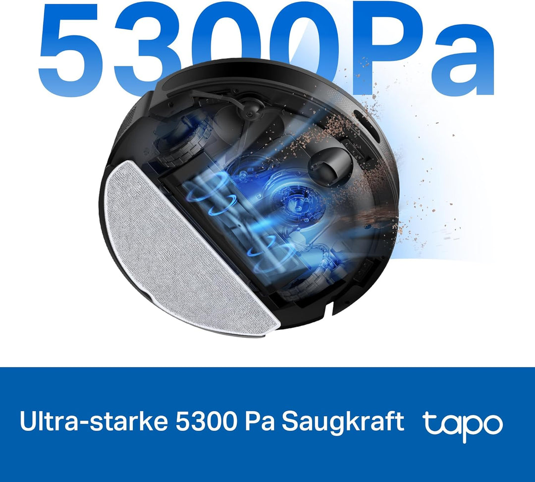 Tapo RV20 Max Saugroboter mit Wischfunktion, 5300Pa ultrastarke Saugkraft, 83 mm Ultra-schlank, MagS