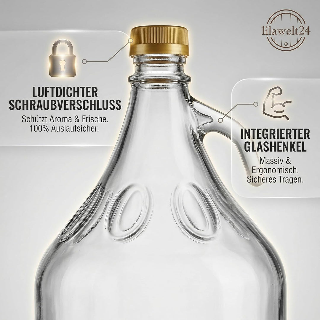lilawelt24 6 STÜCK 5L Gärballon mit SCHRAUBVERSCHLUSS Flasche Glasballon Weinballon Glasflasche