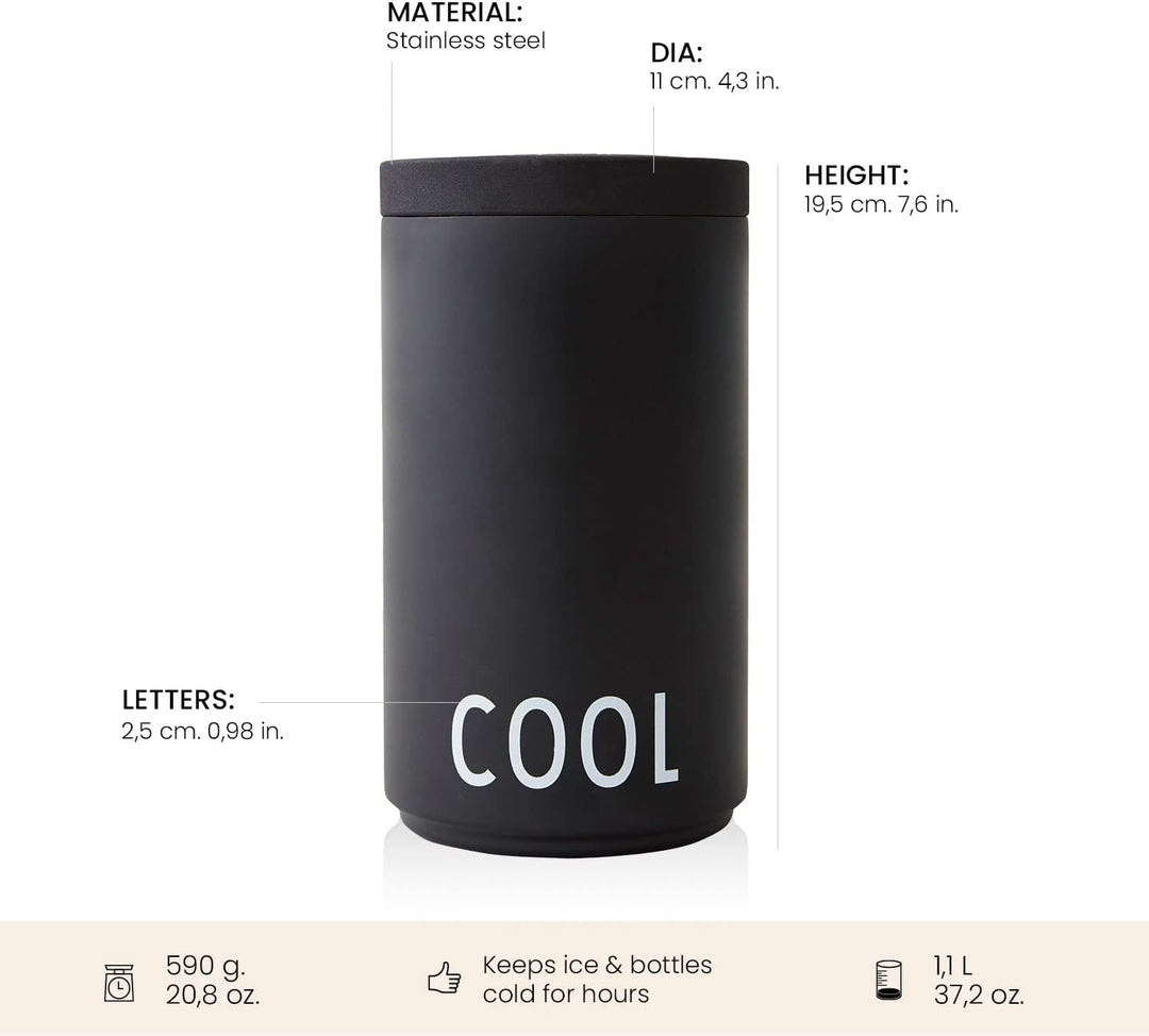 Design Letters Kühler & Eiskübel Schwarz 1.1 L | Ideal als Eisbehälter, Thermobehälter für eis | Wei