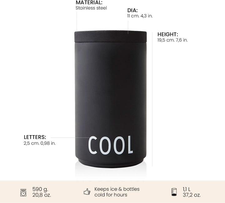 Design Letters Kühler & Eiskübel Schwarz 1.1 L | Ideal als Eisbehälter, Thermobehälter für eis | Wei