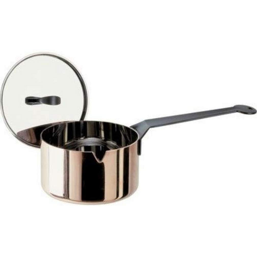Alessi LA Cintura di Orione“ Stielkasserolle mit Deckel aus Edestahl 18/10 und Kupfer 10,0cm, Silber