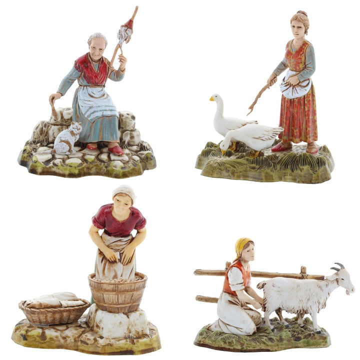 Moranduzzo Set 4 Berufe für Frauen für Krippe 10 cm Massstab 1:20 - Unzerstörbare Krippenfiguren - S