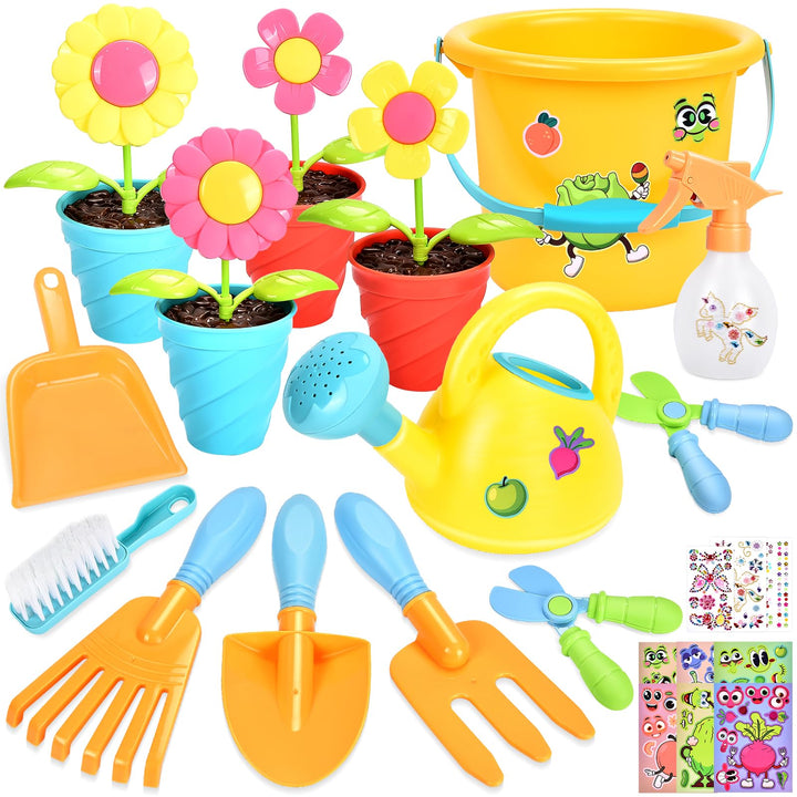 Kinder Gartengeräte Gartenspielzeug, Gartenwerkzeug Set mit Rechen Giesskanne Schaufel Harke Garten