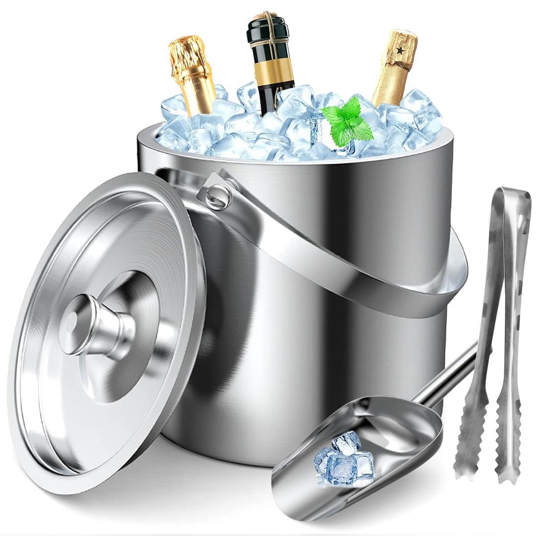 Eiswürfelbehälter Edelstahl, 2L Eiseimer mit Doppelwand-Design, Eisbehälter für Eiswürfel Eiskübel m