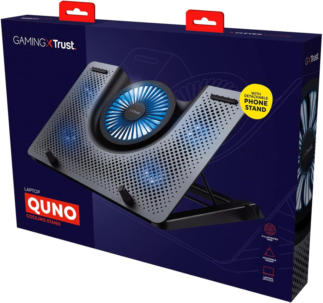 Trust Gaming Laptop Kühler GXT 1125 Quno Cooling Pad, Cooler Ständer, LED-Beleuchtung, 5 Lüftern, Ve