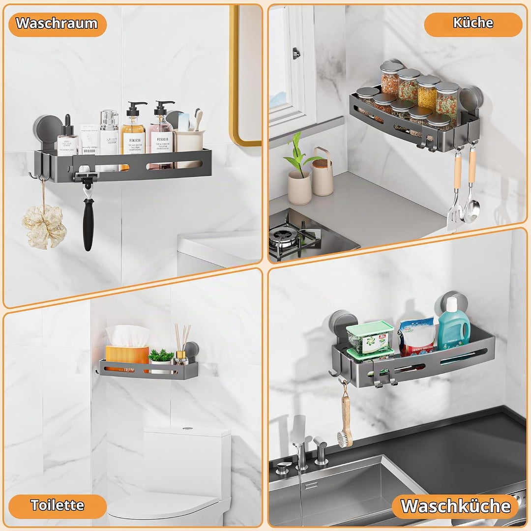Wisfame Duschablage ohne Bohren, Alu Duschregal Saugnapf Badregal 32cm Grau | Feuchtigkeits Rostfrei