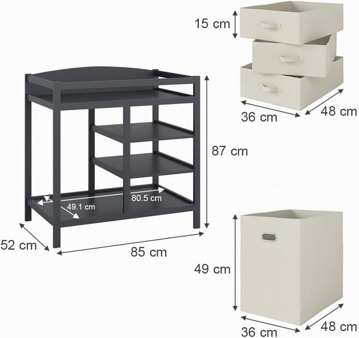 Vicco Wickelkommode Nunjo, Anthrazit, 85 x 87 cm mit Stoffschubladen