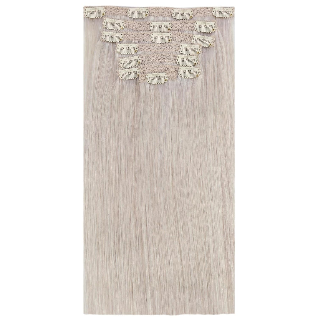 Moresoo Clip in Extensions Echthaar Blond Echthaar Extensions Clip Weissblond Remy Haarverlängerung