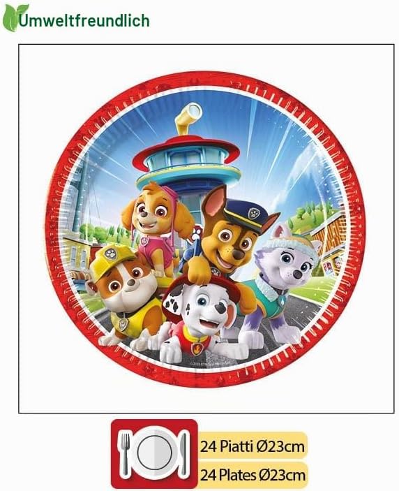 Ciao - Party-Set Paw Patrol Rescue Heroes Menschen (88 Stück Teller Ø23 cm, 24 Becher 200 ml, 40 Ser