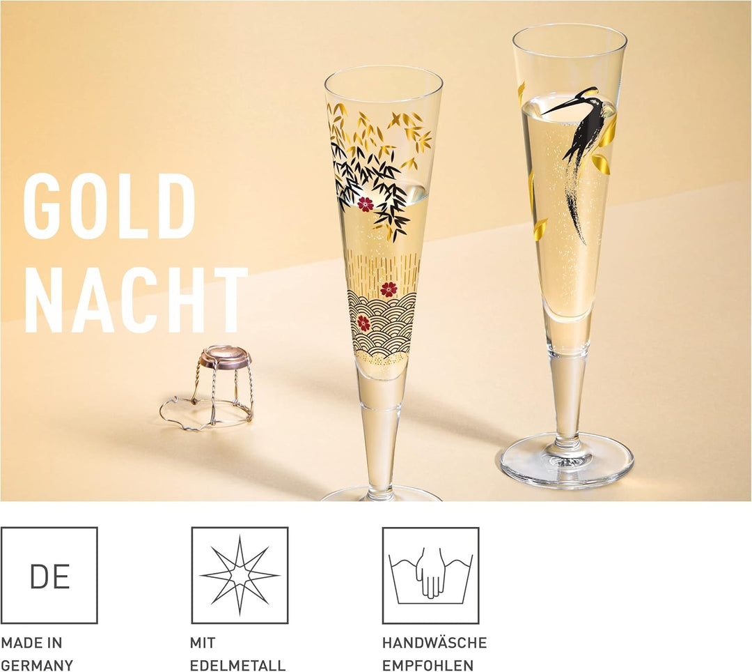 RITZENHOFF 1071020 Champagnerglas 200 ml - Serie Goldnacht Nr. 20 - Edles Designerstück mit Echt-Gol