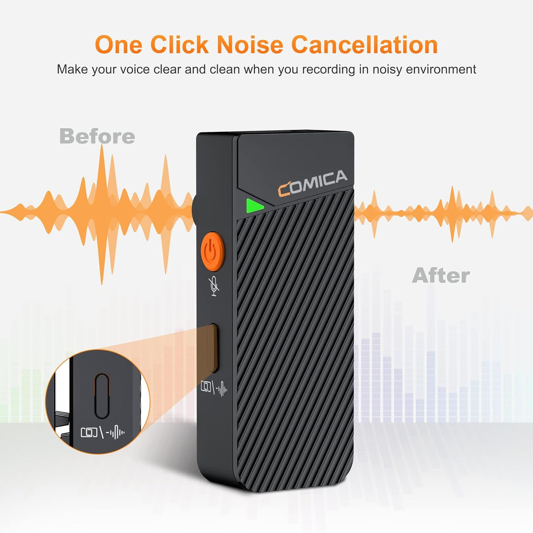comica Vimo C3 Wireless-Microphone mit Noise Cancellation und Sicherheitskanal, Ansteckmikrofon mit