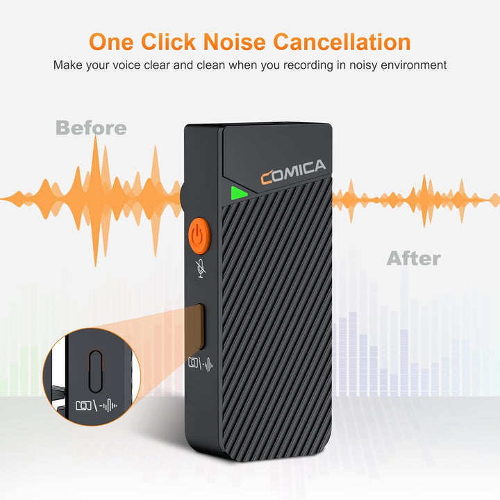 comica Vimo C3 Wireless-Microphone mit Noise Cancellation und Sicherheitskanal, Ansteckmikrofon mit