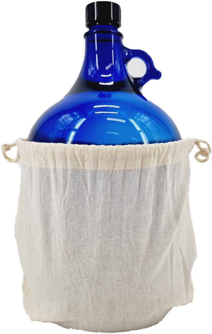 Albert's Premium Selection 5 Liter Henkelflasche/Glasballon, blau, inkl. Deckel und Baumwollbeutel (
