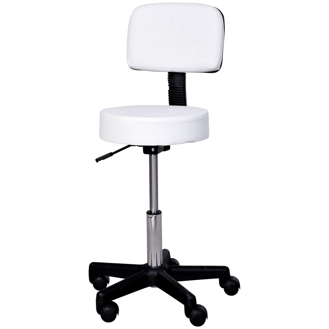 HOMCOM Arbeitshocker Rollhocker Drehhocker höhenverstellbar mit Lehne Büro Weiss Φ35 x H72-84 cm, We