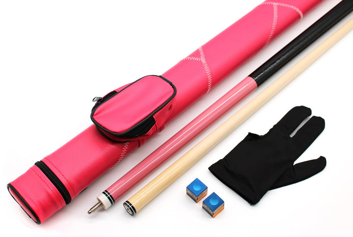 Billard Queue Set Komplettset Pink, 148cm Queue mit Köcher, Handschuh und Kreide