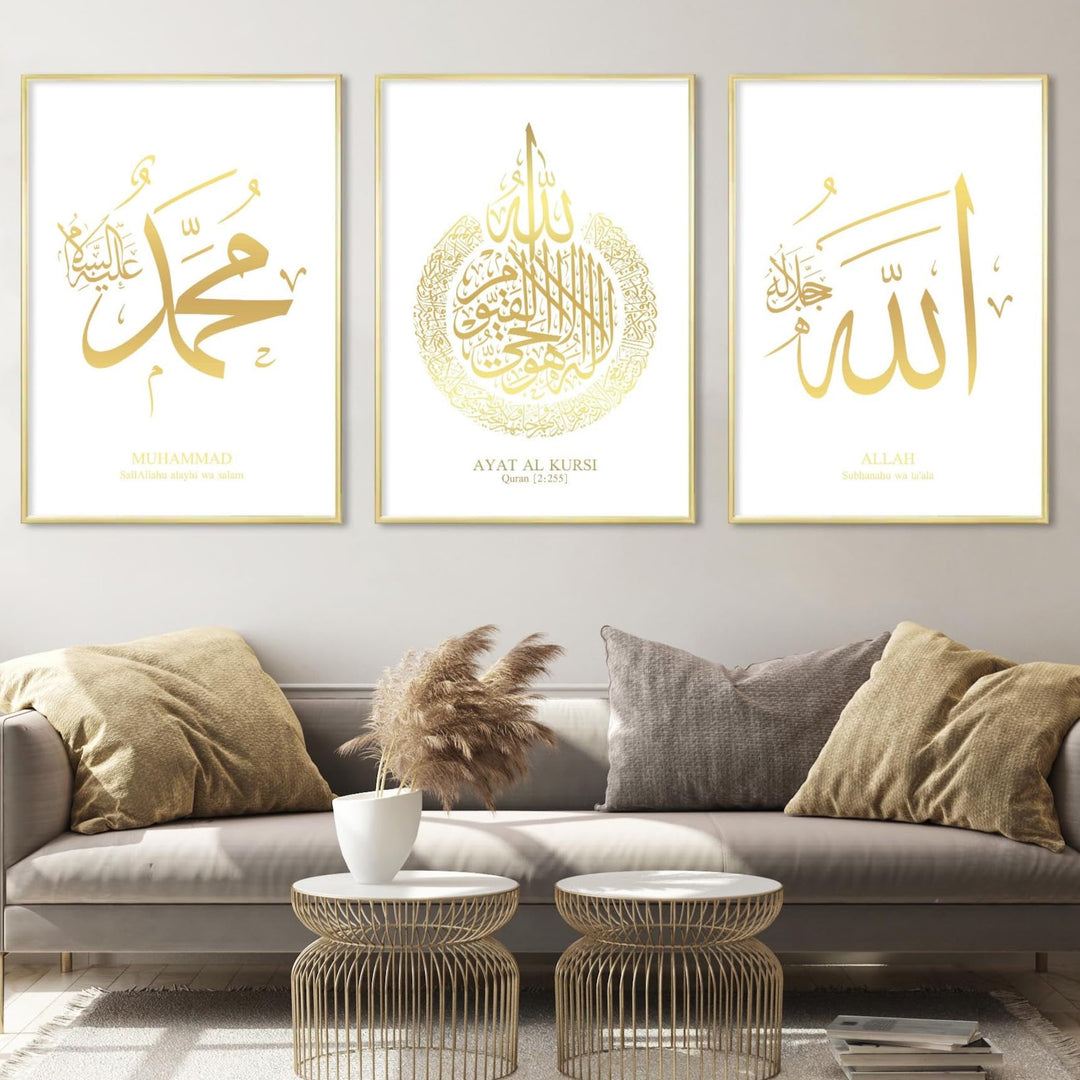 HAVA Artwork Islamisches Goldfolien Poster Set Weiss, Islamische Poster, Islamische Bilder, Islamisc