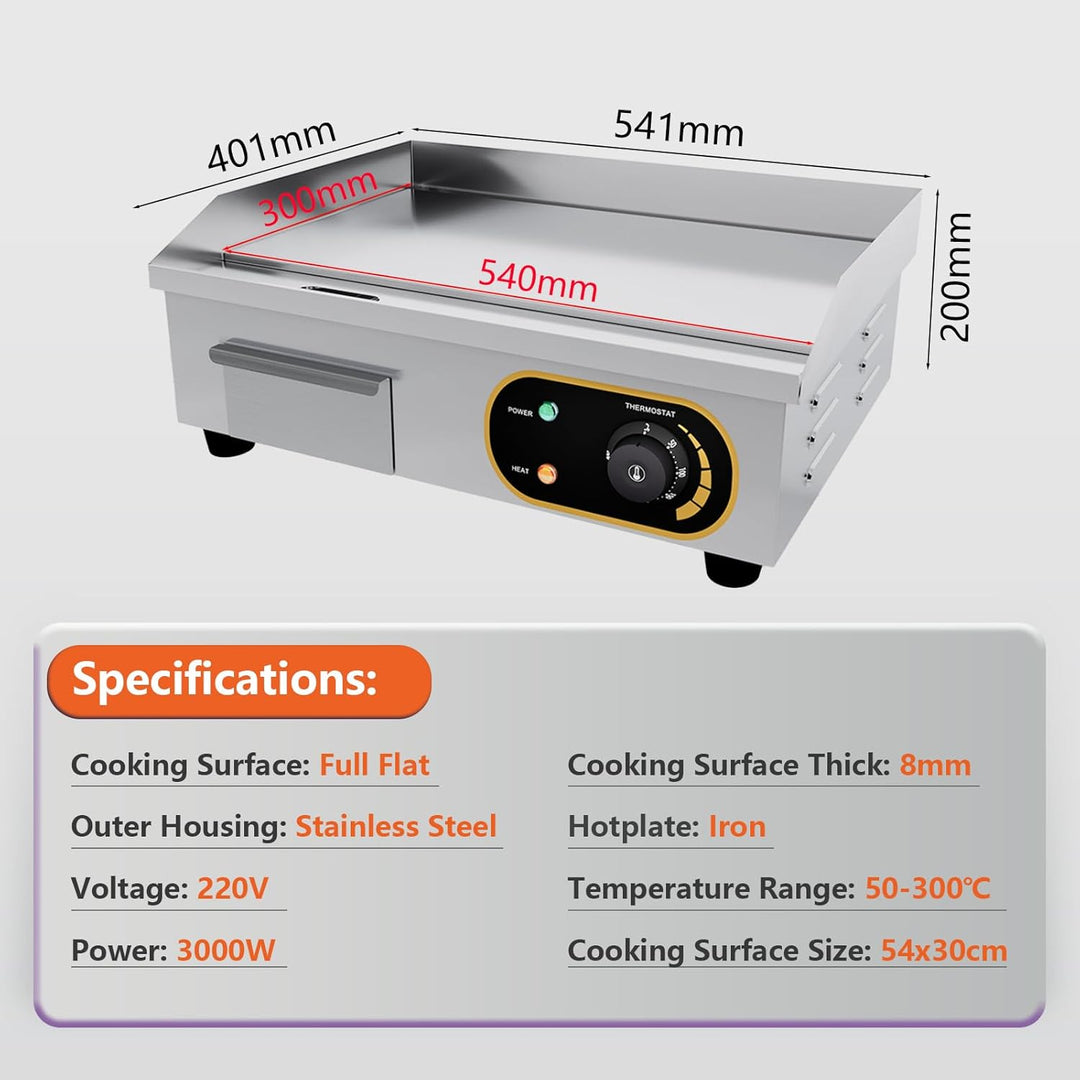 Grillplatte Elektrisch, 54cm Profi Gastro Elektrogrill Elektrische Grillplatte Elektro Tischgrill Ga