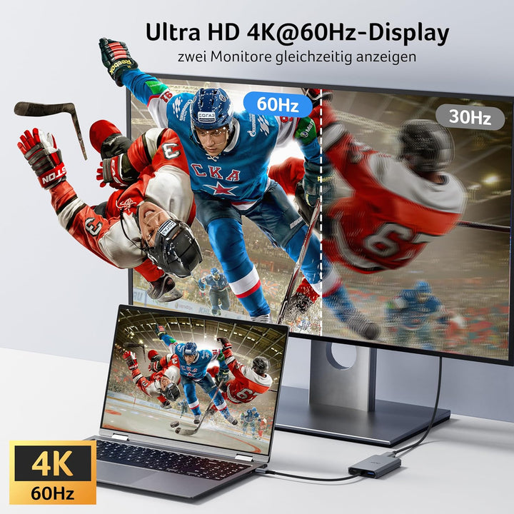 acer USB C auf Dual HDMI Adapter 4K@60Hz, 4-in-1 USB C Hub Multiport Adapter mit 100W PD, USB 3.0, H