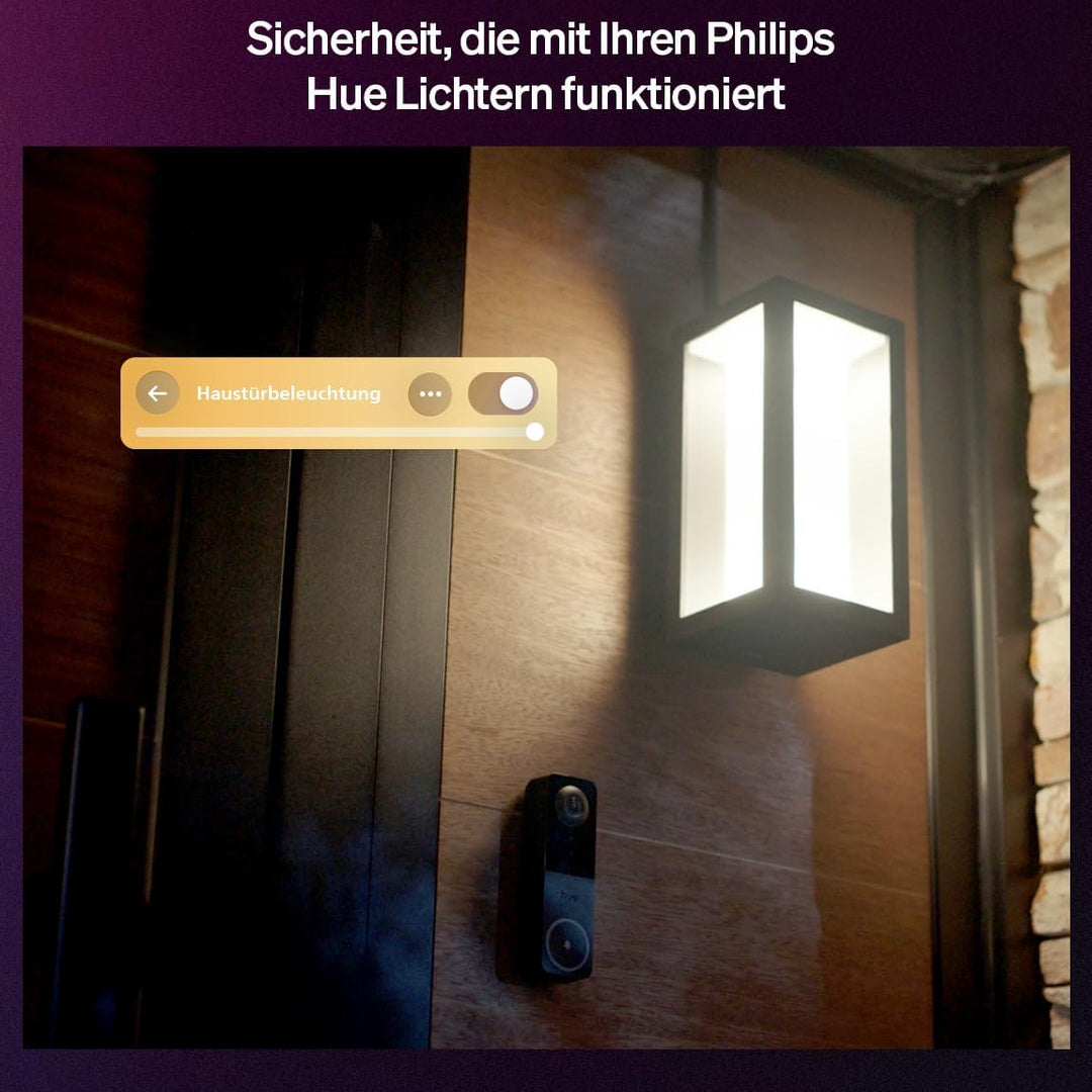 Philips Hue Secure kabelgebundene Video-Türklingel, 2K-Auflösung mit Weitwinkelansicht, Meldungsausl