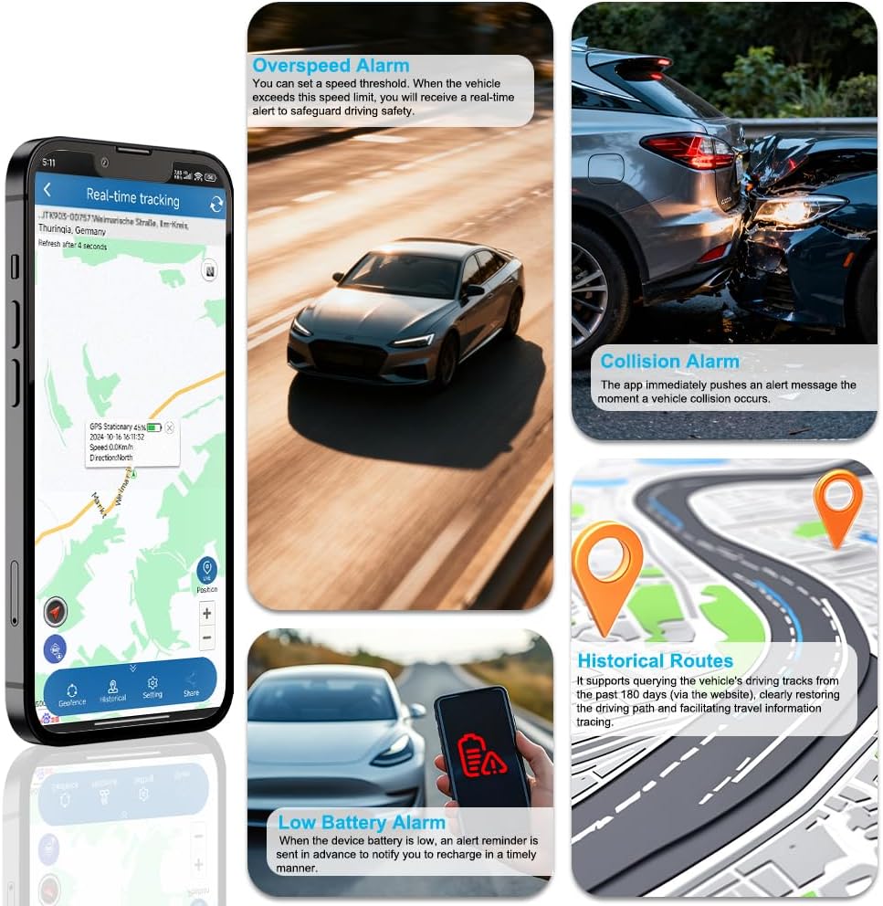 WINNES 4G GPS-Tracker für Auto, TK905C Diebstahlschutz ohne Abonnement, 20.000 mAh (240 G Standby),