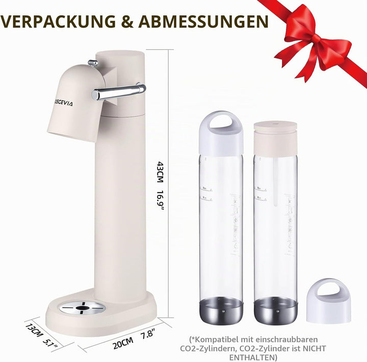 Wassersprudler mit Kunststoffflasche (1L + 1L) – Wasser Sprudler für Zuhause, Sprudelwasser Maschine