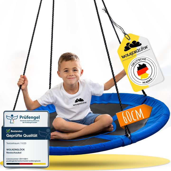 WOLKENGLÜCK® Nestschaukel [Ø 60 cm] - Höhenverstellbare Schaukel Outdoor & Indoor für Kinder und Erw